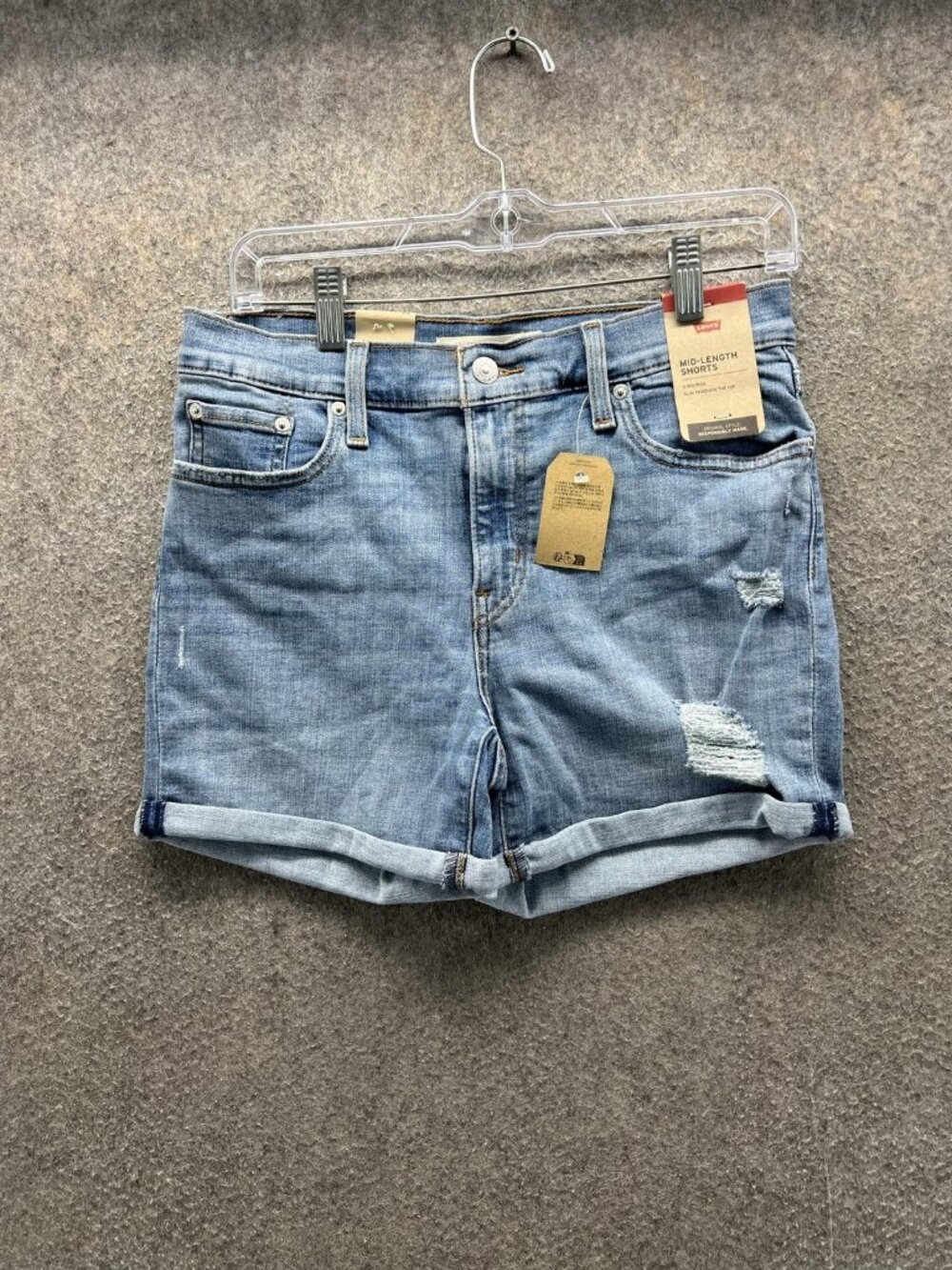 Levi's Shorts Womens 29 Blue Denim Mid Length Distressed Cuffed 5 Inseam Casual